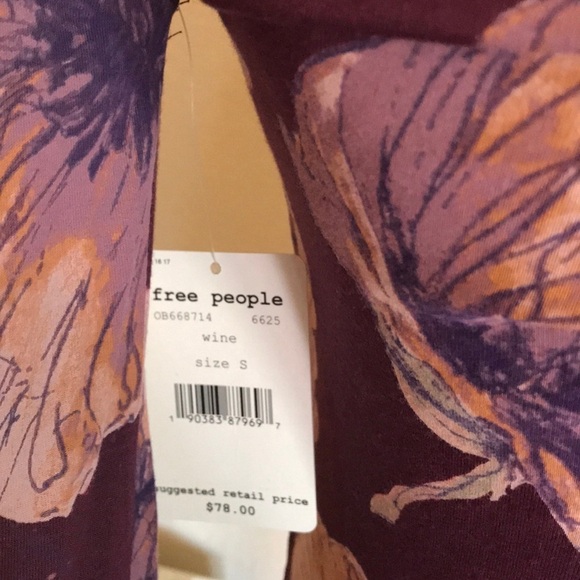 FREE PEOPLE Off the Shoulder Boho Burgundy/Pink Floral Top Flounce Sleeve Small… - Picture 4 of 10